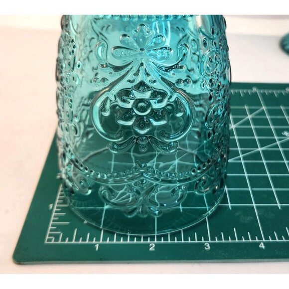 The Pioneer Woman Amelia 2-Piece 14.7 Oz Glass Goblet Set Embossed Design Teal D - Picture 6 of 11